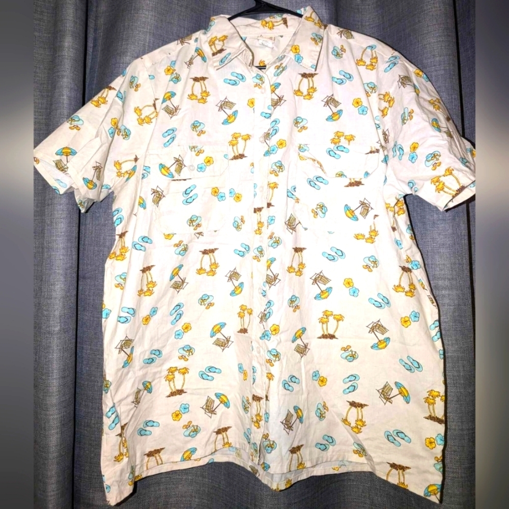 Mens boca bay flip flop, palm tree beach button‎ up short sleeve shirt size 2x